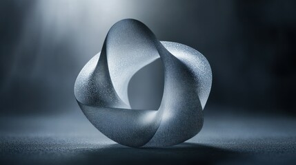 A smooth abstract sculpture shape rests in a soft textured environment
