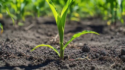 Single Corn Seed Time Lapse Sprouting into a Mature Green Plant in Dark Fertile Soil Under Warm Daylight Featuring Agriculture and the Symbolism of Growth