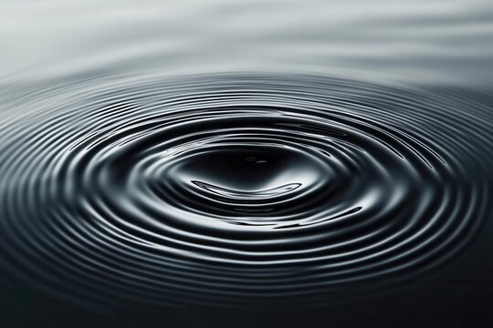 Abstract black and white water ripple texture, top view. Realistic water waves with sunlight reflection on the surface of the pool or river. Water pattern for a design background.