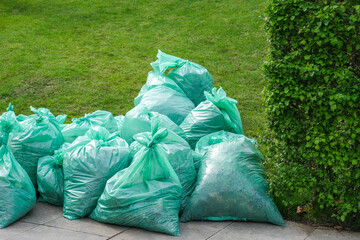 Garbage bags in the city park.