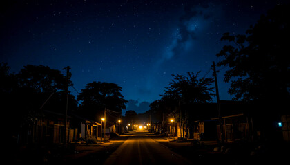 Starry night street with lights