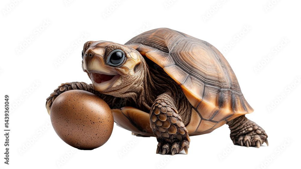 Fototapete happy turtle with smiling face is holding easter egg, showcasing joy and playfulness. turtle detaile