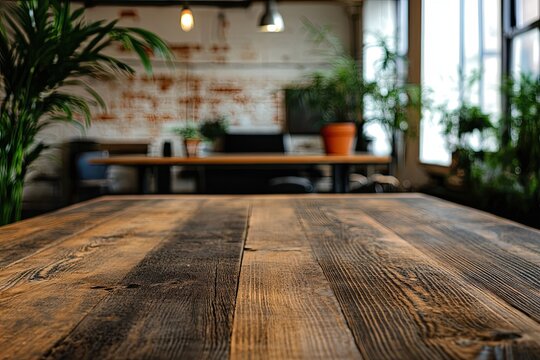 Rustic wood table in modern office
