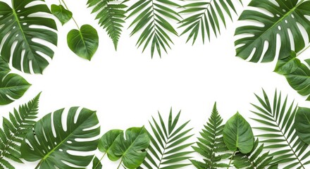 Tropical leaves frame on white background creating summer vibes design