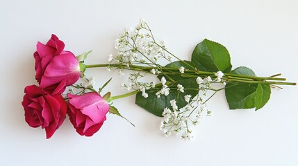 Pink roses and baby's breath