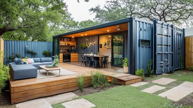 Modern Shipping Container Home Design: Backyard Oasis