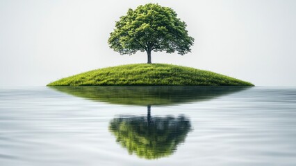 Solitary Tree on a Serene Island: A Symbol of Tranquility and Nature's Beauty
