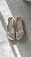 Pair of slippers neatly aligned on white