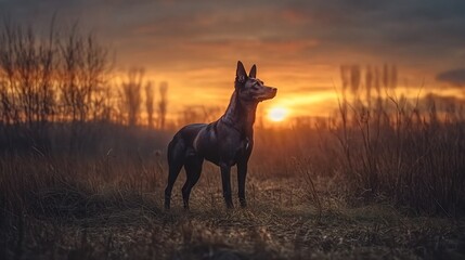 unique Xoloitzcuintli standing proud in evening sky light