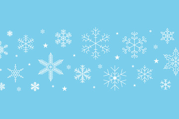 Decorative winter background with snowflakes, snow, stars.