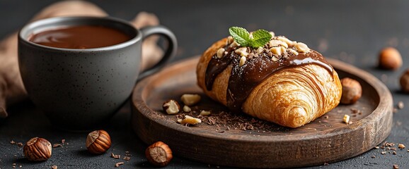 Chocolate Hazelnut Croissant with Hot Chocolate