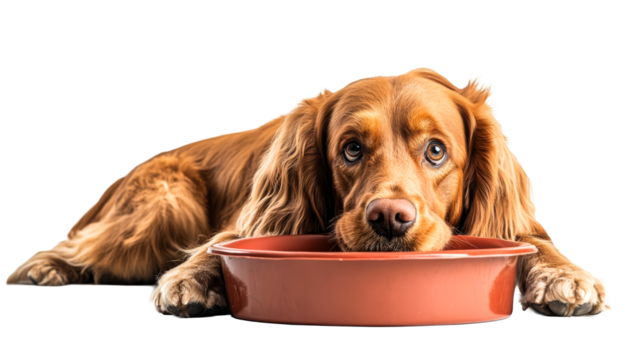 Cocker Spaniel with Food Bowl, cut out transparent