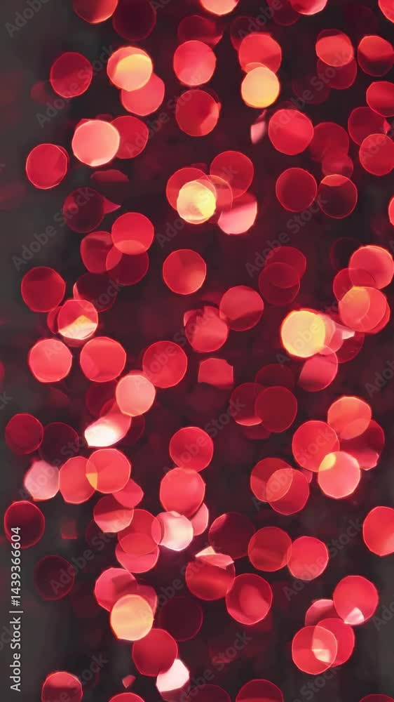 Poster a vertical video showcasing a bokeh effect with red circular lights. the soft focus creates a dreamy