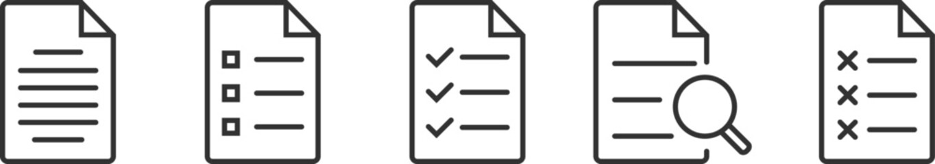 Evaluation Thin Line Outline Icon Set of Documents, Checklist Review, Quality Survey