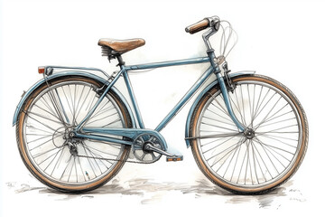 Pastel Blue Bicycle Line Drawing on White Background