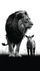 lion and ram silhouette stock photos