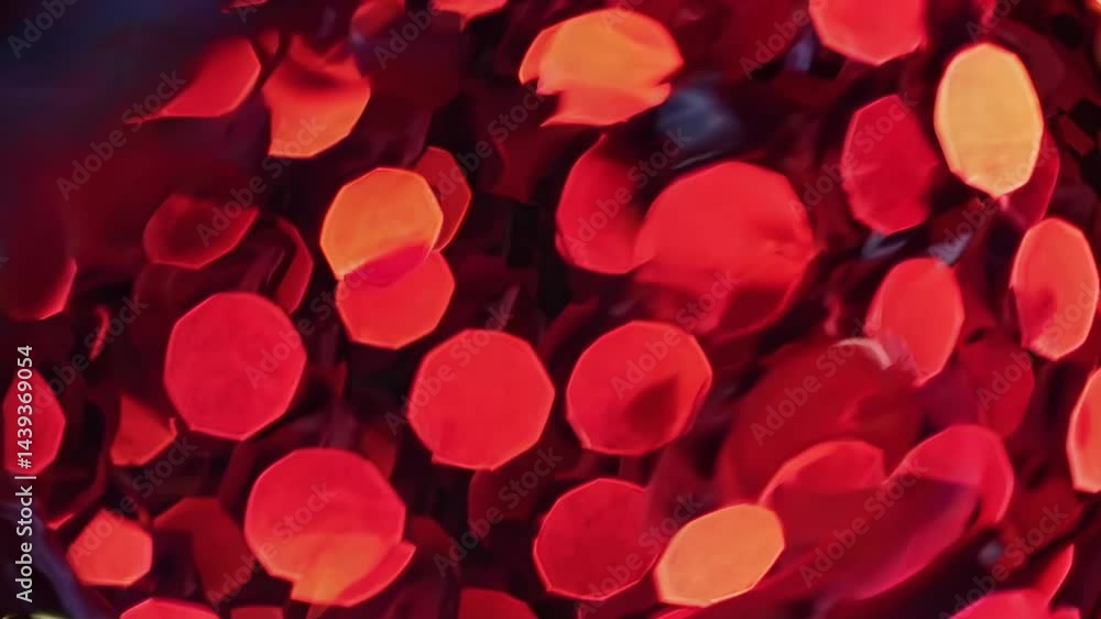 Poster abstract video of red bokeh lights, captured with a close-up angle, creating a vibrant and festive a