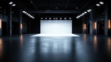 Industrial Studio Space with Blank White Backdrop