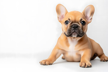 Cute French bulldog puppy headshot isolated on white