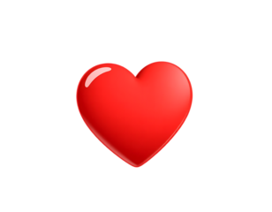 A glossy red 3D heart on a transparent background