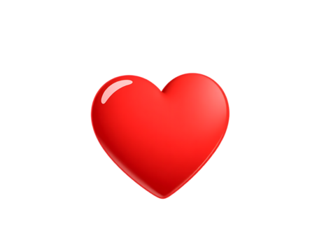 A glossy red 3D heart on a transparent background