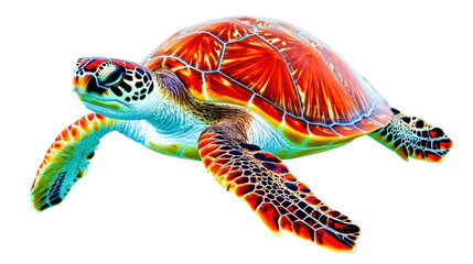 Fototapeta premium Colorful Sea Turtle Swimming Gracefully Underwater with Vibrant Shell and Transparent Background