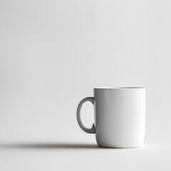 Minimalist white ceramic mug with gray handle, perfect for a warm beverage on a chilly day. A clean and simple design for everyday use.