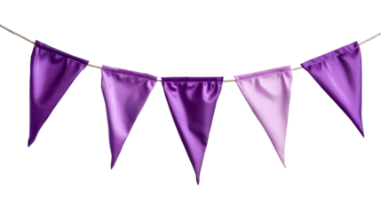 Purple textile triangular bunting garland, cut out transparent