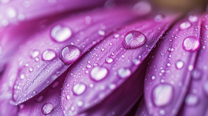 Close-up of Purple Flower Petals with Water Droplets, Showcasing Nature's Beauty and Intricate Details in Soft Focus