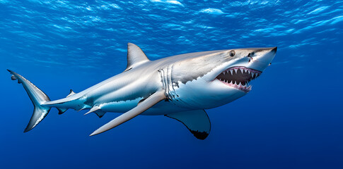 Naklejka premium An image of shark with razor-sharp teeth swimming in the depths