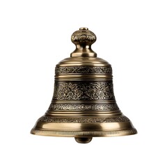A high-resolution image of an antique brass call bell, isolated on a clean white background