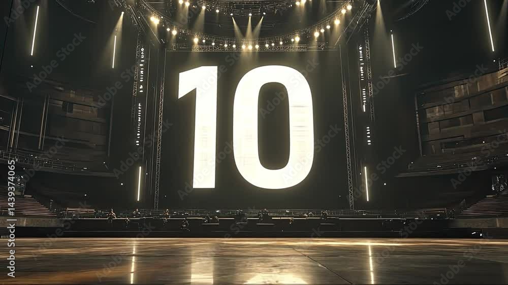 Poster anticipation builds as large illuminated number 10 takes center stage in arena, setting scene for un