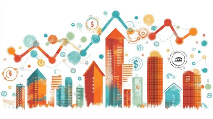 Abstract Urban Finance Growth Concept with Colorful Buildings and Graphs for Financial Themes