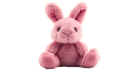 Pink plush bunny sitting, cut out transparent