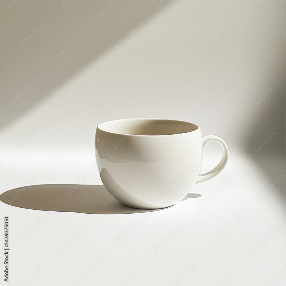 Aufkleber simple, elegant white cup with shadow; minimalist and timeless design for your daily dose of coffee 