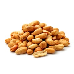 A pile of shelled, raw peanuts isolated on a clean white background