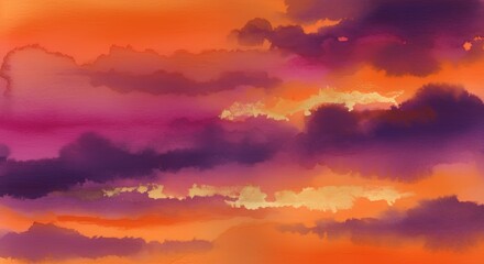 Fototapeta premium Painted Sky with Clouds at Sunset in Shades of Orange and Purple