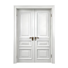 A pristine white, double interior door isolated on a white background