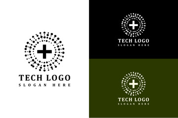 neuro dots circle with plus sign vector illustration, abstract, logo for artificial intelligence, cloud computing, information technology, internet of things, machine learning, and more