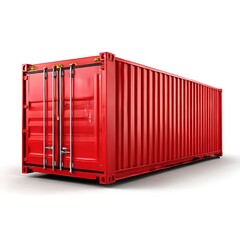 A red shipping container isolated on a white background.