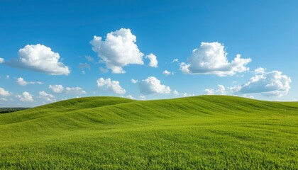 Fototapeta premium Rolling hills, bright sky, fluffy clouds