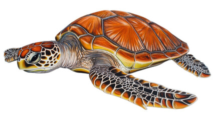 Realistic Illustration of a Sea Turtle Swimming Gracefully in the Ocean on a Transparent Background