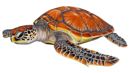 Realistic Illustration of a Sea Turtle Swimming Gracefully in the Ocean on a Transparent Background