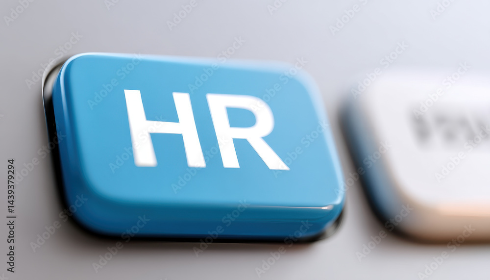 Poster hr button symbolizes recruitment and hiring processes in technology driven business environments whe