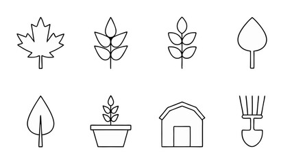 set of herb farm line art vector on tranparent background