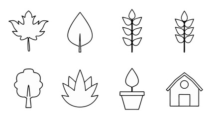 set of herb farm line art vector on tranparent background