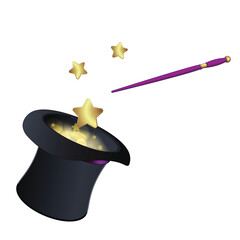 Magical Hat with Wand and Floating Stars