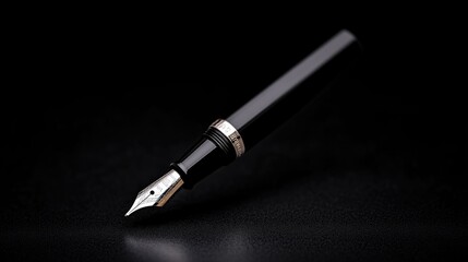 Sleek black fountain pen.  A high-quality, elegant writing instrument with a sophisticated design.  The smooth, dark finish contrasts with the silver accents, highlighting the precision craftsmanship