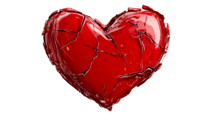 Shattered heart, red, cut out transparent