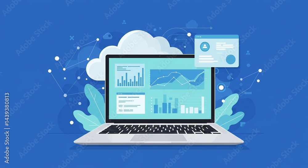 Aufkleber analyzing data on laptop with cloud connection graphic